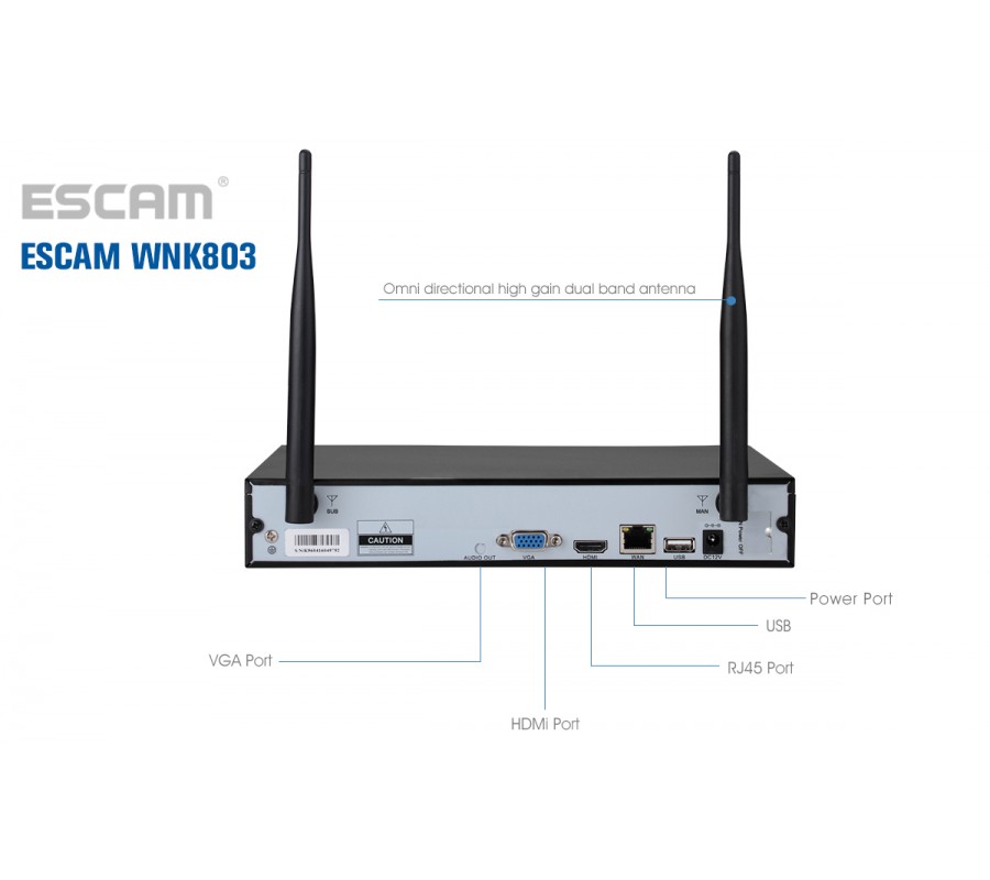 Комплект видеонаблюдения ESCAM WNK803 8CH 720P Wireless NVR KITS EU купить