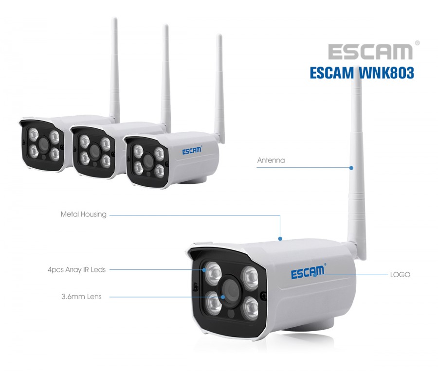 Комплект видеонаблюдения ESCAM WNK803 8CH 720P Wireless NVR KITS EU купить