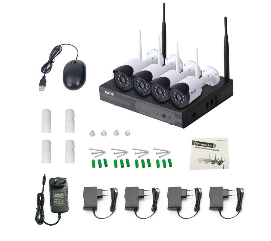 Комплект видеонаблюдения ESCAM WNK404 4CH 720P Wireless NVR KITS EU фото - купить